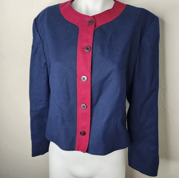 PENDLETON Women’s 100% Wool Lined Crop Blazer Jacket Blue Sz 14 - Picture 5 of 8
